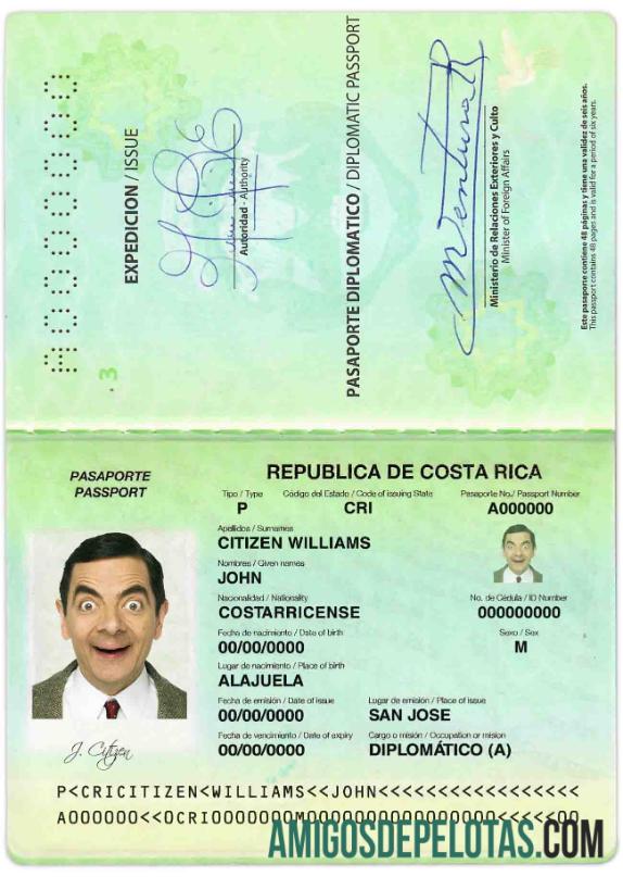 Passaporte Diplomático da Costa Rica baixar para verificação